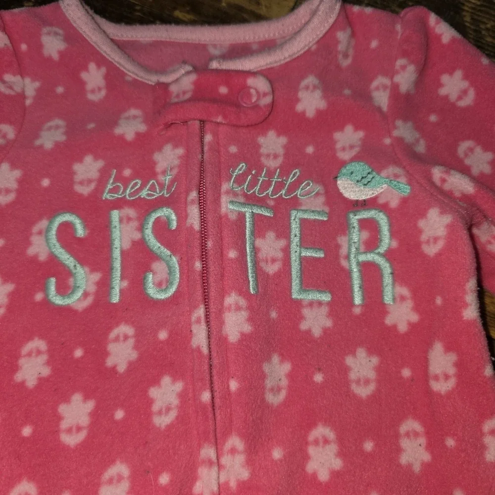 Baby Girl 6-9 Mo 4 piece Lot Pajamas Top Pastels Sleepers Little Sister Bundle